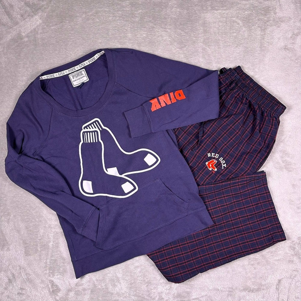 Boston Red Sox Lounge Bundle‎ PINK Women's L + Men's L Plaid Pants MLB Game Day